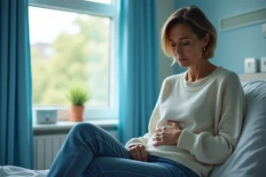 Femme en rétablissement dans une chambre d'hôpital calme