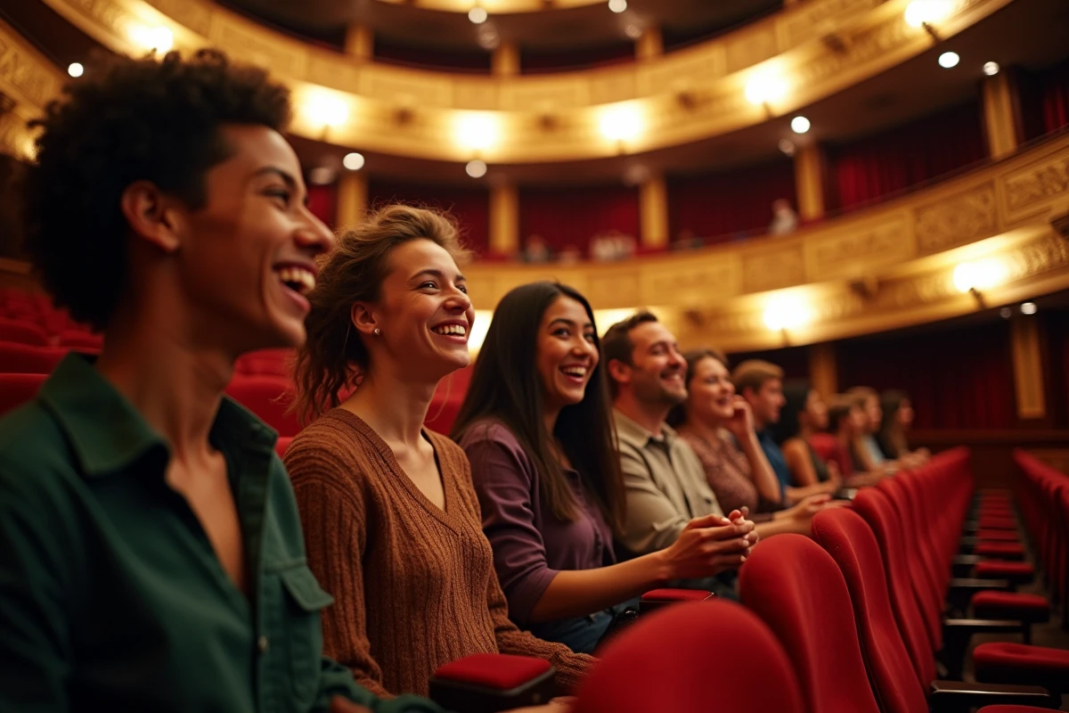 Groupe d amis souriants dans le théâtre Palais Royal
