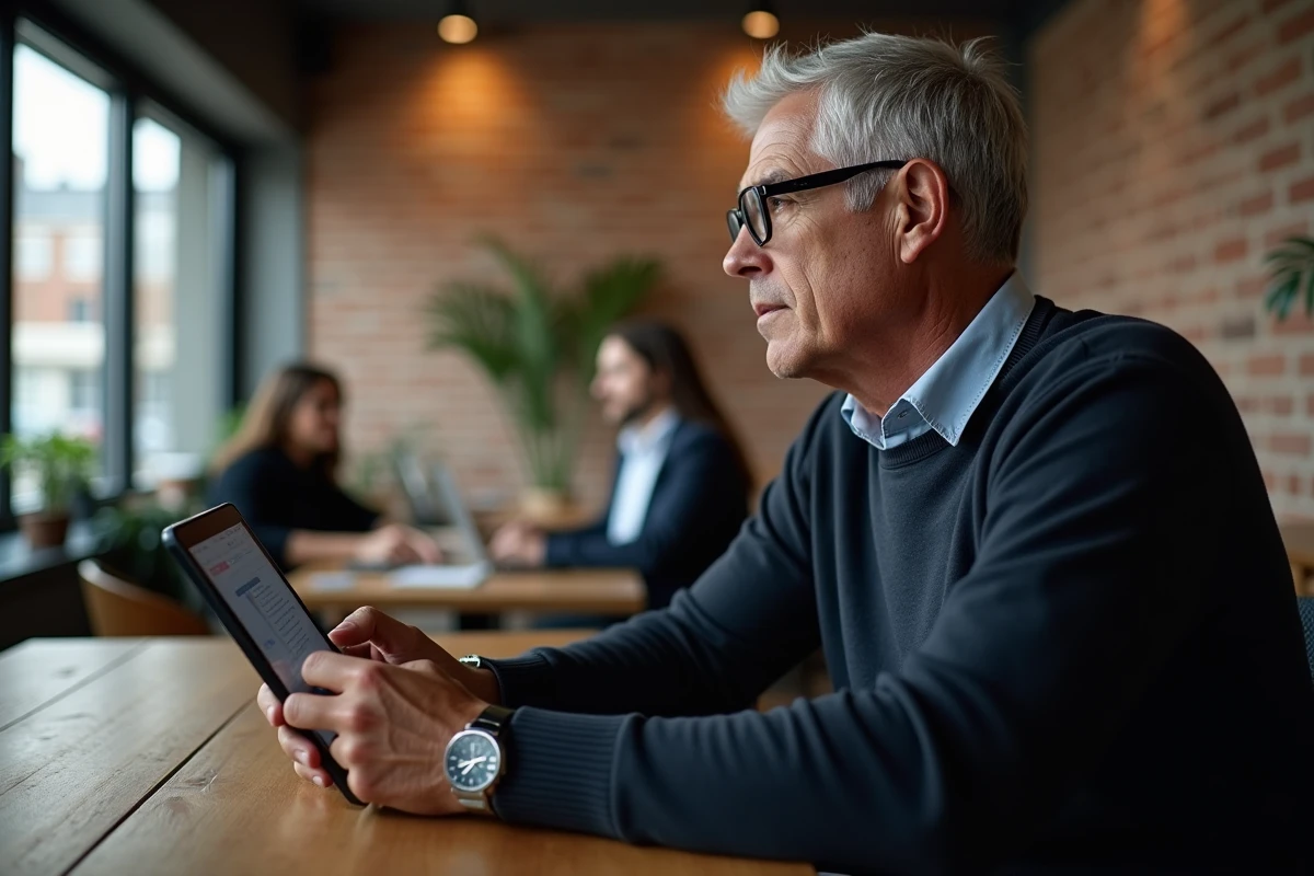 Homme en formation en ligne dans un espace de coworking