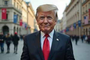 Homme d'âge moyen avec masque politique et sourire en ville